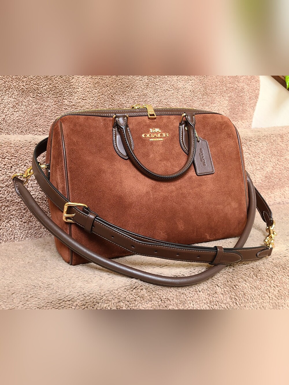 Coach Rowan Large Vintage Brown Suede Satchel